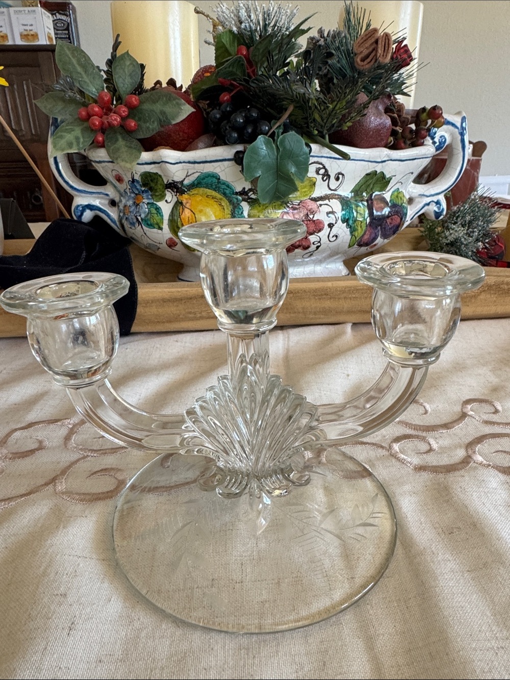 Indiana Glass 3 Light Candlestick Holder